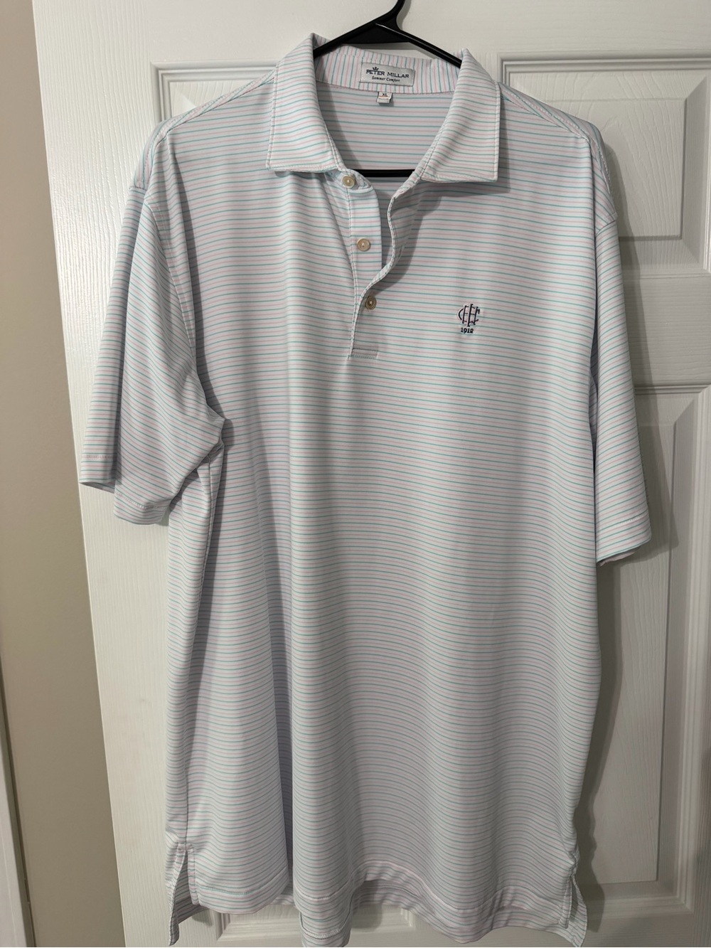 Peter Millar Men’s White, blue and pink Striped Polo Shirt